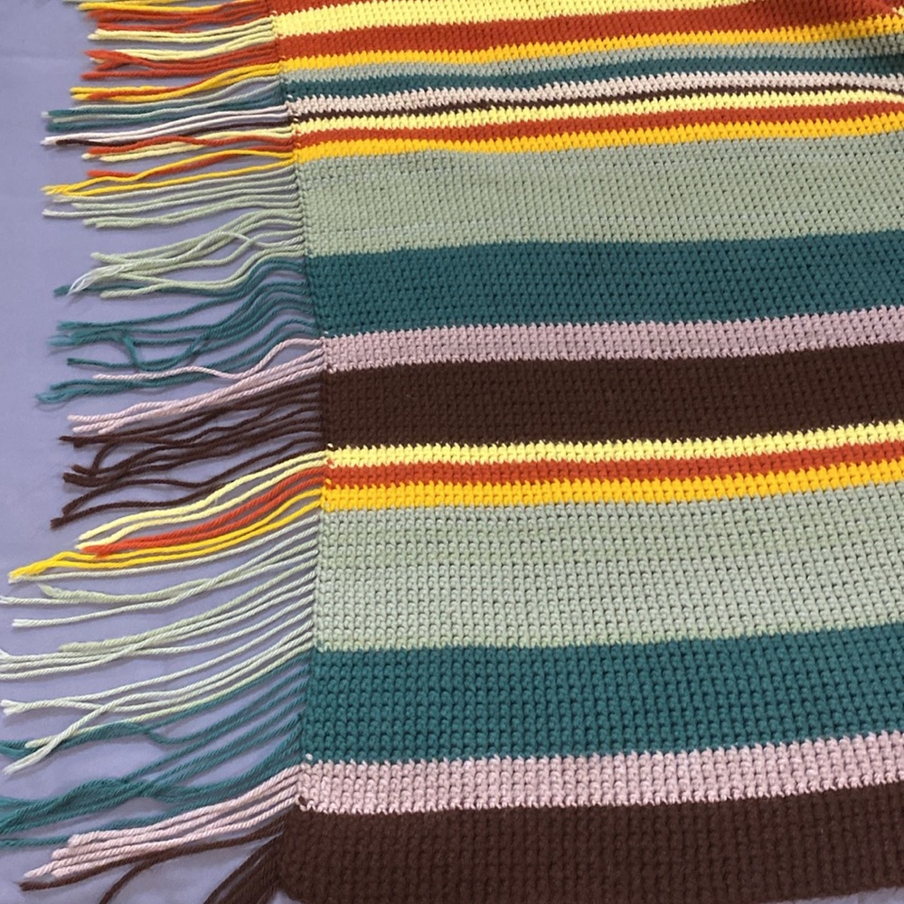 HANDMADE Striped Knit Blanket with Fringe 54x48 fringe Chic Boho Y2K - Picture 4 of 7